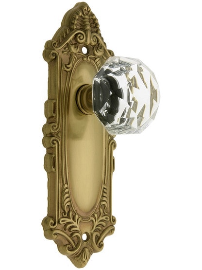 Largo Design Door Set with Diamond Crystal Knobs in Antique Brass.